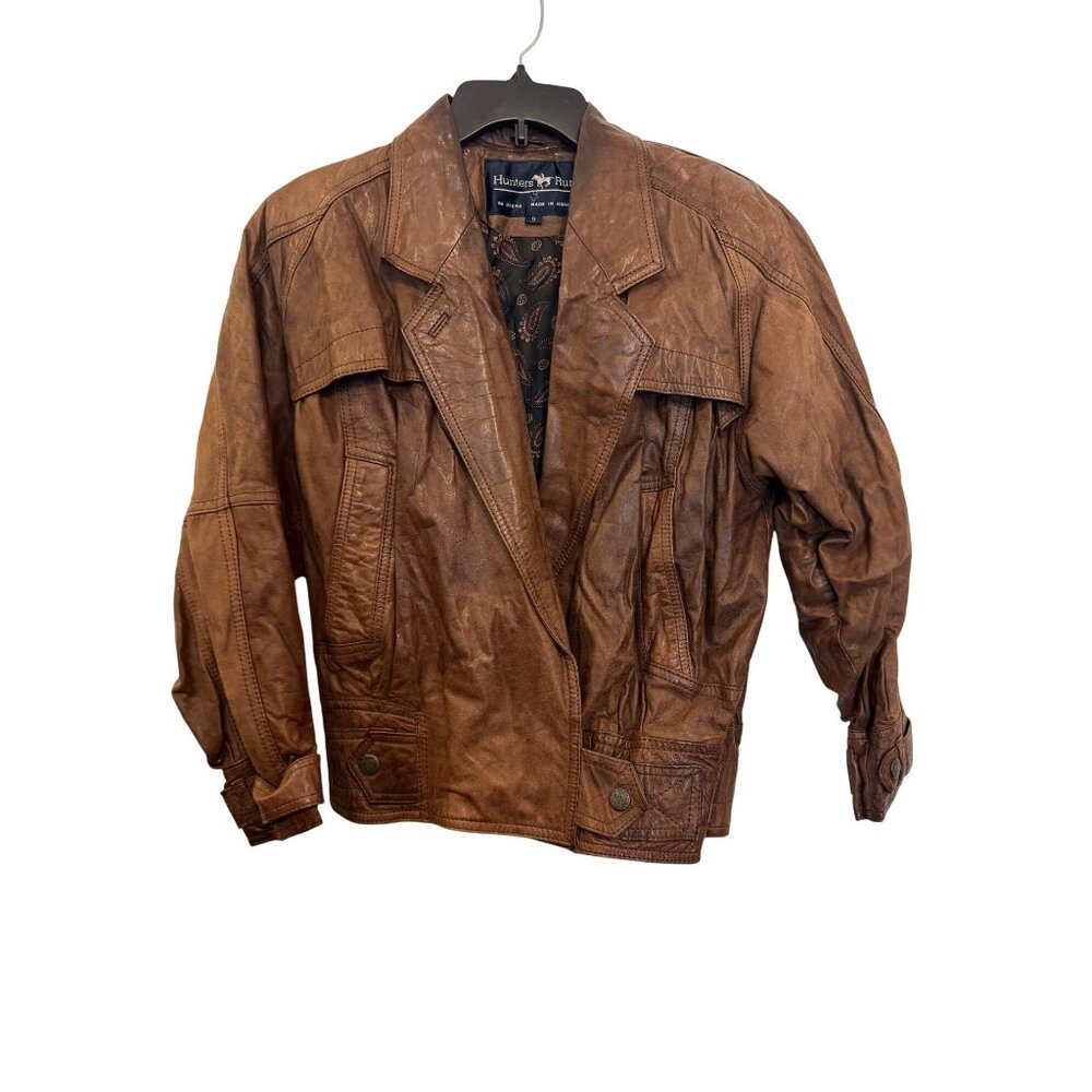 Vintage Hunters Run Brown Leather Jacket S Paisley Lining Button Details Korea